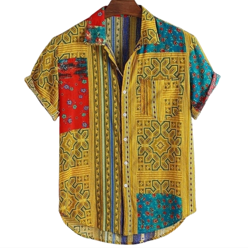 Vintage Men's Printed Collar Short Sleeve Shirt